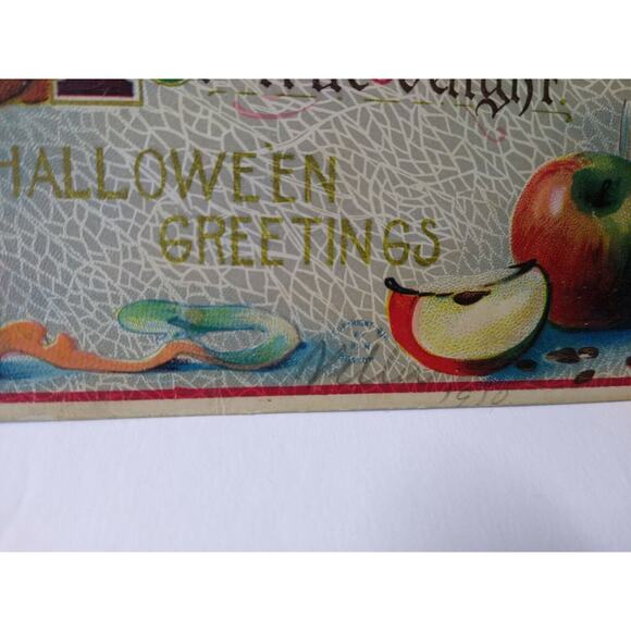 Halloween Postcard Fantasy Goblin Pumpkin Candle HIR 142 Original Freeport NY - Picture 3 of 5